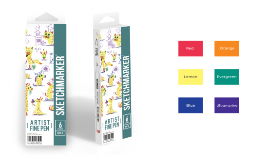 Набор капиллярных ручек Sketchmarker Artist fine pen Basic 5 6цв Набор капиллярных ручек Sketchmarker Artist fine pen Basic 5 6цв